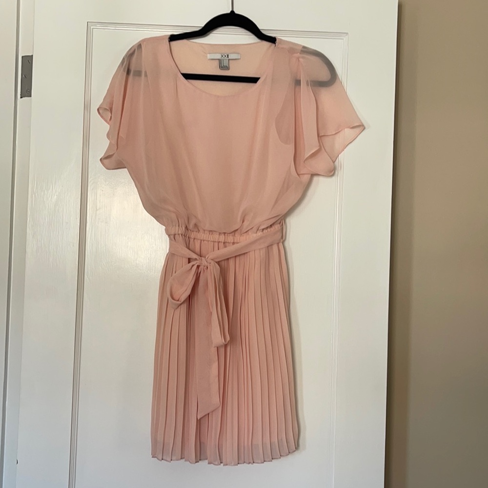 Peachy Ballet Pink Pleated Sheer Lined Dress Sash Belt